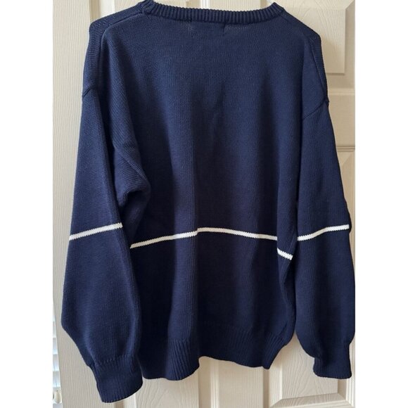Hathaway Hand Intarsia Sweater Mens L Navy Golf Flags Vintage Cotton Grandpa 46” - Picture 6 of 7